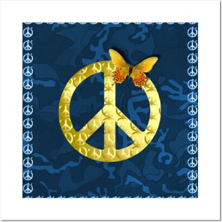 Golden Peace Symbol Butterfly 3D Graphic Posters and Art